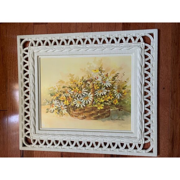 1977 Homco DART Molded Plastic Wall Art Basket of Daisies by Carpenter 21x18 - Picture 10 of 16